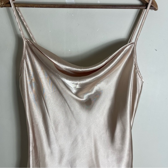 Bebe SATIN COWL NECK SLIP MIDI DRESS in bronze champagne silky retro size medium - Picture 8 of 14